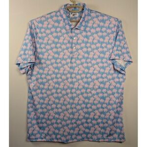 Bermies Golf Shirt Men XXL Blue Pink Palm Tree UPF+50 Stretch performance